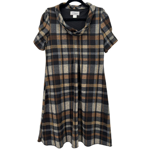 J. Howard Brown, Black‎ and Tan Cowl Neck Plaid Dress Size 14